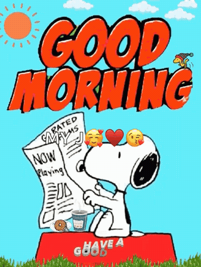A Cartoon Of Snoopy Reading A Newspaper With The Words Good Morning On It GIF
