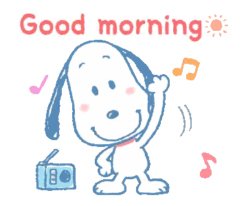 A Cartoon Of Snoopy Says Good Morning Sticker