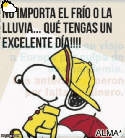 A Cartoon Of Snoopy Wearing A Yellow Raincoat And Hat GIF