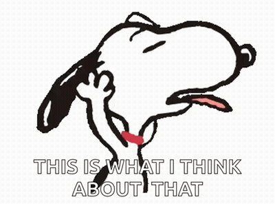 A Cartoon Of Snoopy With The Words " This Is What I Think About That " Above Him GIF
