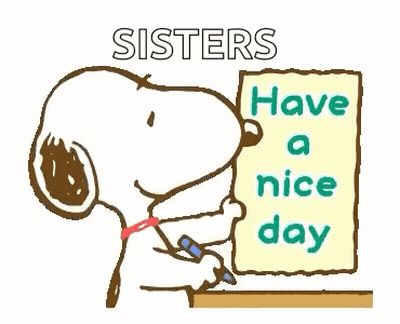 A Cartoon Of Snoopy Writing A Note To His Sisters GIF