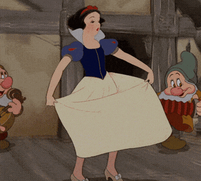 A Cartoon Of Snow White And The Seven Dwarfs Standing Next To Each Other GIF