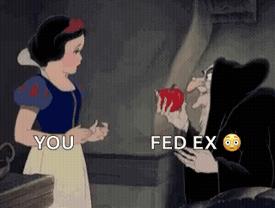 A Cartoon Of Snow White And The Seven Dwarfs With The Words `` You Fedex '' On The Bottom . GIF