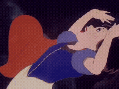 A Cartoon Of Snow White From Snow White And The Seven Dwarfs Is Laying On Her Back With Her Arms Outstretched . GIF