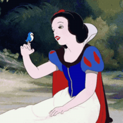 A Cartoon Of Snow White Holding A Blue Bird On Her Finger GIF