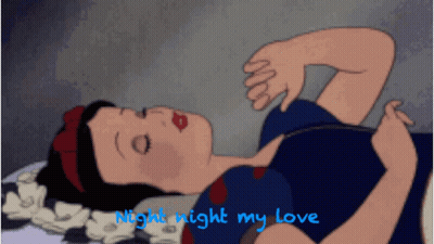 A Cartoon Of Snow White Laying On A Bed With The Words Night Night My Love Above Her GIF