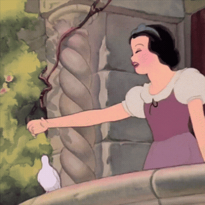 A Cartoon Of Snow White Reaching Out To A Bird GIF
