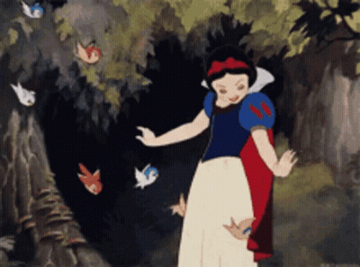 A Cartoon Of Snow White Surrounded By Birds In A Forest GIF
