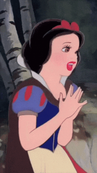 A Cartoon Of Snow White With Her Hands Folded In Front Of Her Chest GIF