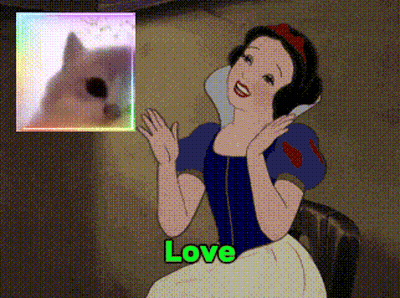 A Cartoon Of Snow White With The Word Love On The Bottom Right GIF