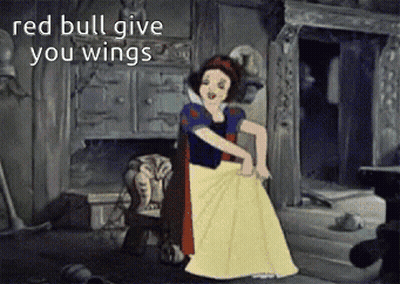 A Cartoon Of Snow White With The Words " Red Bull Give You Wings " GIF