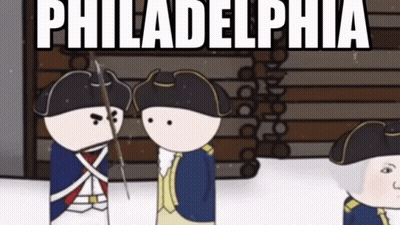 A Cartoon Of Soldiers Standing In The Snow With Philadelphia Written On The Top GIF
