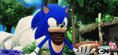 A Cartoon Of Sonic The Hedgehog Holding A Hot Dog In His Hand GIF