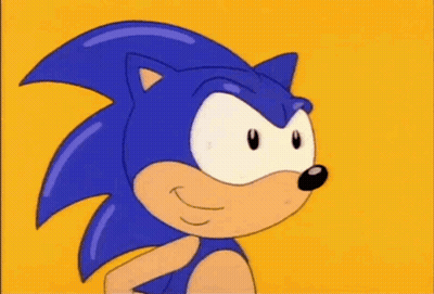A Cartoon Of Sonic The Hedgehog Making A Funny Face With A Yellow Background . GIF