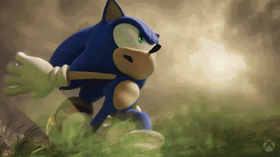 A Cartoon Of Sonic The Hedgehog Running Through A Grassy Field GIF