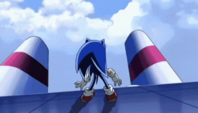 A Cartoon Of Sonic The Hedgehog Standing On A Ledge Between Two Columns . GIF