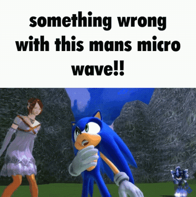 A Cartoon Of Sonic The Hedgehog With The Caption Something Wrong With This Mans Micro Wave GIF