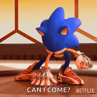 A Cartoon Of Sonic The Hedgehog With The Words Can I Come Below Him GIF