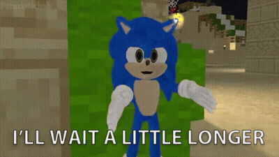 A Cartoon Of Sonic The Hedgehog With The Words " I 'Ll Wait A Little Longer " Below Him GIF