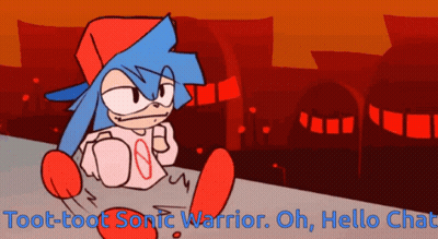 A Cartoon Of Sonic The Hedgehog With The Words Toot-Toot Sonic Warrior Oh Hello Chat Below Him GIF