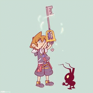 A Cartoon Of Sora From Kingdom Hearts Holding A Key Next To A Small Cartoon Character . GIF