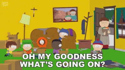A Cartoon Of South Park Characters In A Living Room With The Words Oh My Goodness What 'S Going On GIF