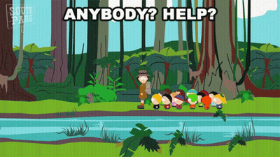 A Cartoon Of South Park Characters Standing Next To A River With The Caption Anybody Help GIF