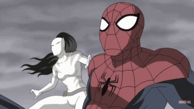 A Cartoon Of Spider-Man And A Woman With The Words Marvel Hq On The Bottom Right GIF