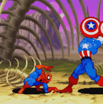 A Cartoon Of Spider-Man And Captain America Fighting Each Other GIF