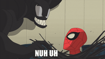 A Cartoon Of Spider-Man And Venom With The Words Nuh Uh Written On The Bottom GIF