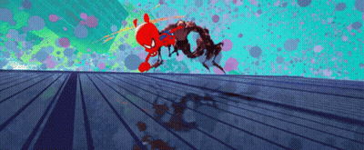 A Cartoon Of Spider-Man Fighting A Giant Spider GIF