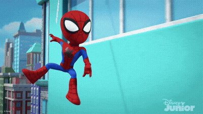 A Cartoon Of Spider-Man Jumping Over A Wall With Disney Junior Written In The Corner GIF