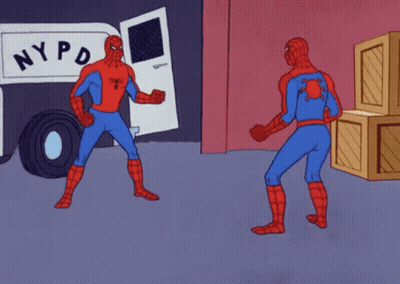 A Cartoon Of Spider-Man Pointing At Another Spider-Man In Front Of A Nypd Car GIF