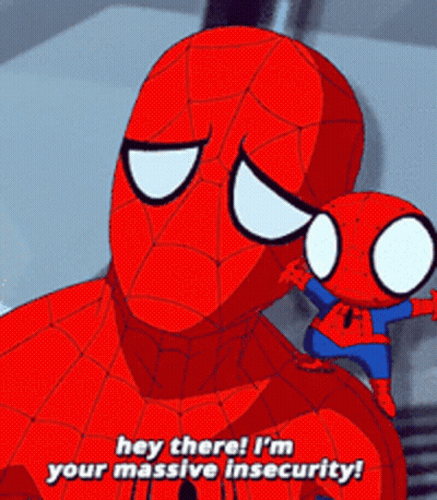 A Cartoon Of Spider-Man Saying " Hey There I 'M Your Massive Insecurity ! " GIF