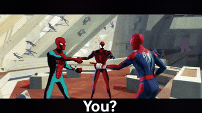 A Cartoon Of Spider-Man Shaking Hands With Another Spider-Man With The Caption " You " GIF