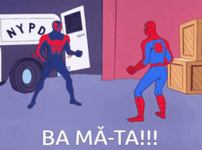 A Cartoon Of Spider-Man Standing In Front Of A Nypd Vehicle GIF