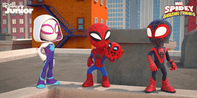A Cartoon Of Spider-Man Standing Next To Another Spider-Man GIF
