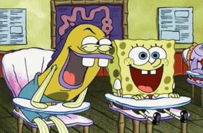 A Cartoon Of Spongebob And A Cartoon Character Laughing GIF