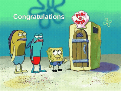 A Cartoon Of Spongebob And A Fish With The Words Congratulations GIF