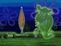 A Cartoon Of Spongebob And A Green Ghost GIF