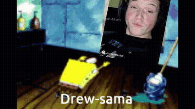 A Cartoon Of Spongebob And A Picture Of A Man Called Drew-Sama GIF