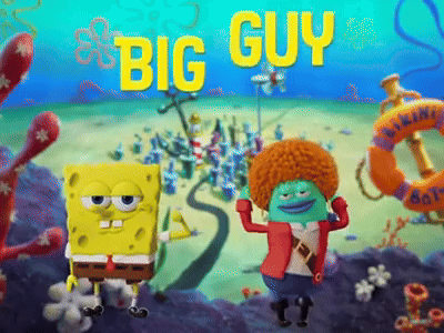 A Cartoon Of Spongebob And Big Guy With A Life Preserver GIF