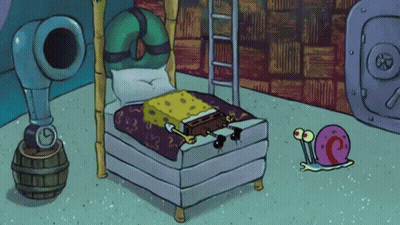 A Cartoon Of Spongebob And Gary Crawling On The Floor GIF