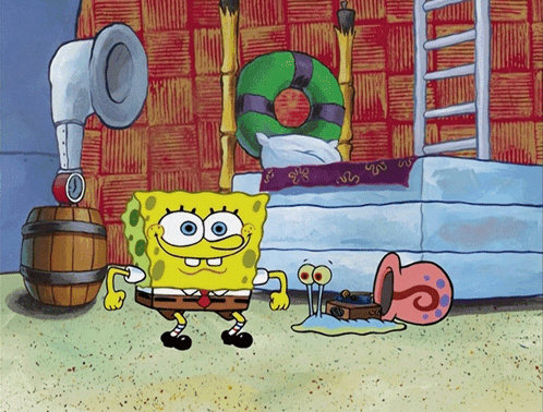 A Cartoon Of Spongebob And Gary Dancing GIF