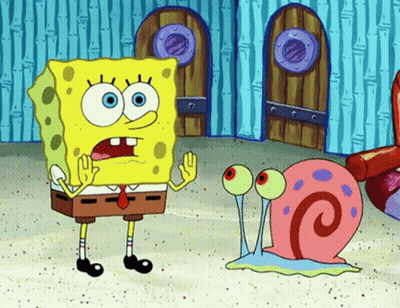 A Cartoon Of Spongebob And Gary The Snail Standing Next To Each Other GIF
