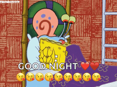 A Cartoon Of Spongebob And Gary Wishing Good Night GIF
