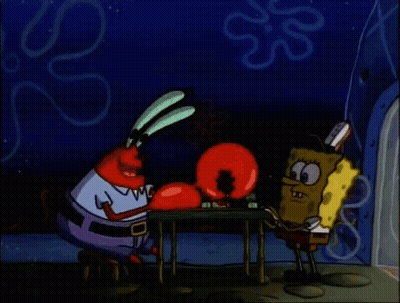 A Cartoon Of Spongebob And Krabby Krabs Fighting Each Other In A Room . GIF