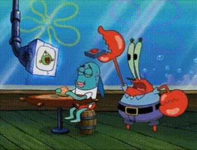 A Cartoon Of Spongebob And Mr. Krabs Eating Pizza GIF