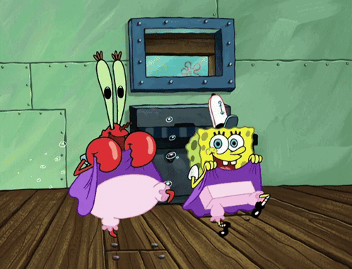 A Cartoon Of Spongebob And Mrs. Krabs Standing Next To Each Other GIF