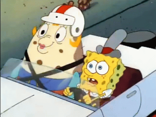 A Cartoon Of Spongebob And Mrs. Piggy Are Driving A Car GIF